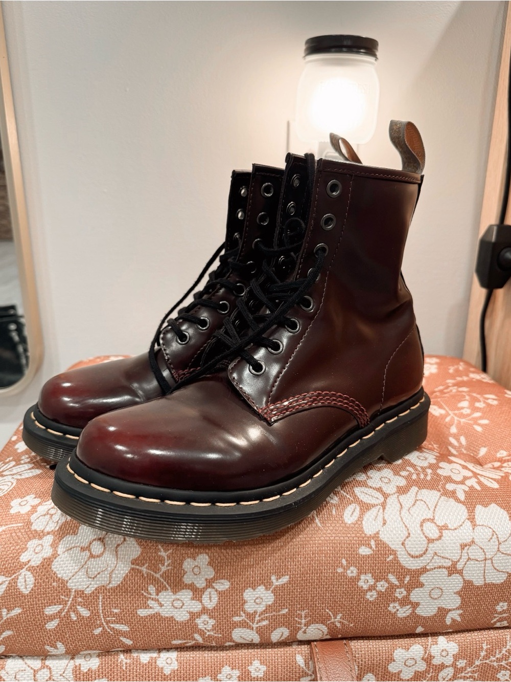 Dr Martens Burgundy Lace-Up Leather Boots